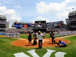 DeDe Murcer Moffett sings for the NAtional Anthem at the New York Yankees ballpark